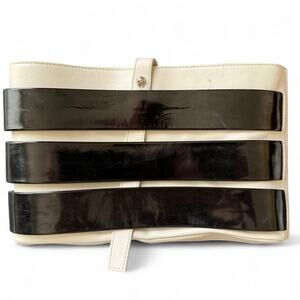 Leather grey clutch with black